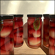 Seckel Pears in Cassis Syrup